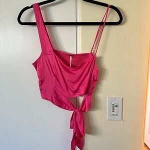 Pink Tie-Front Crop Top
